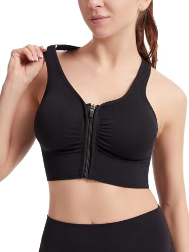 Avondii Sport BH Damen Starker Halt Active Bra Crossback Höhe Beanspruchung Trainieren Bustier Nahtlose Joggen Yoga Fitness Bra - mit Front-Reißverschluss 1 Pack（S-Schwarz） von Avondii