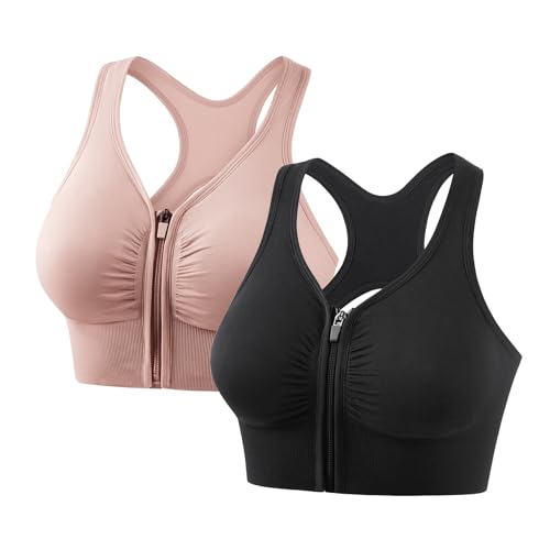 Avondii Sport BH Damen Starker Halt Active Bra Crossback Höhe Beanspruchung Trainieren Bustier Nahtlose Joggen Yoga Fitness Bra - mit Front-Reißverschluss 1 Pack（2XL,A-Mehrfarbig） von Avondii