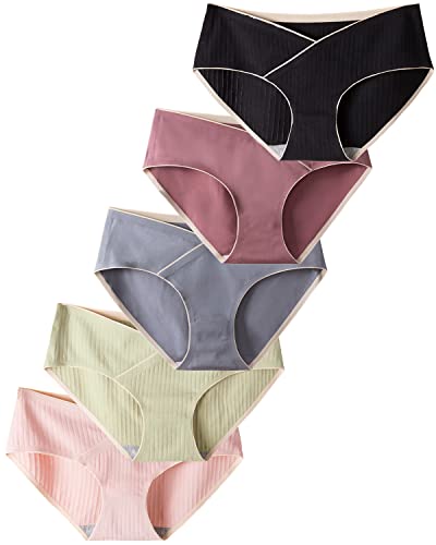 Avondii Unterwäsche Frauen V-Ausschnitt Bauchkontrolle Damen Unterhosen Nahtlose Weiche Stretch Panties, 5er Pack(A01, L) von Avondii