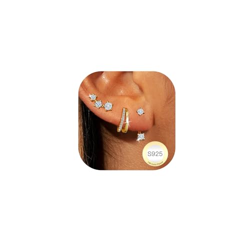 AVOTTO 3 Paar Ohrringe Ohrstecker Gold Set für Damen Hypoallergen 14K Gold Ohrring Stacks Ohrstecker Huggie Hoops Ohrringe Gold für mehrere Piercings von Avotto