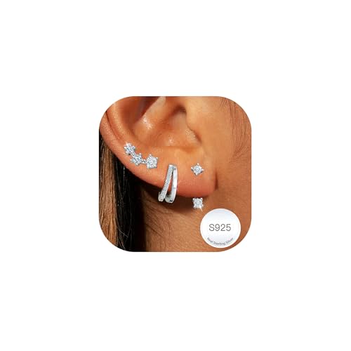AVOTTO 3 Paar Ohrringe Ohrstecker Silber 925 Set für Damen Hypoallergen Silber Ohrstecker Huggie Hoops Ohrringe Stacks für mehrere Piercings von Avotto
