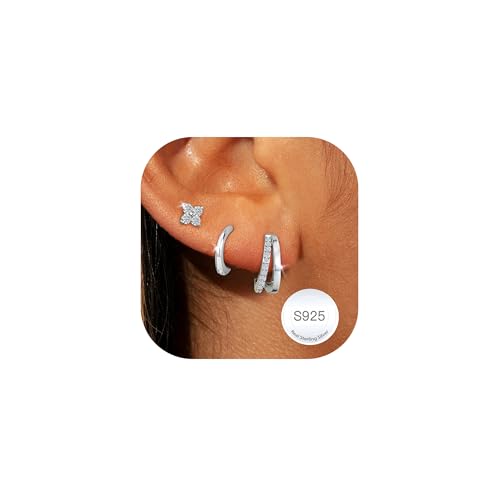 AVOTTO 3 Paar Ohrringe Ohrstecker Silber 925 Set für Damen Hypoallergen Silber Ohrstecker Huggie Hoops Ohrringe Stacks für mehrere Piercings von Avotto