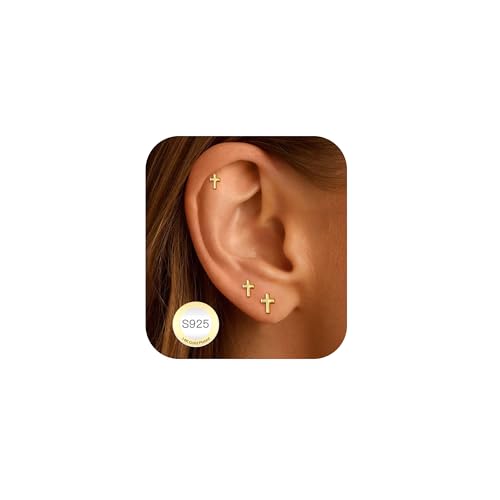AVOTTO 3 Paare Ohrringe Gold Kleine Ohrstecker Gold Damen Hypoallergen Ohrstecker Cubic Zirkonia Kreuz Schmetterling Blume Ohrsteckers Ohrringe Set Schmuck Geschenke von Avotto