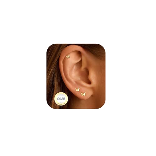 AVOTTO 3 Paare Ohrringe Gold Kleine Ohrstecker Gold Damen Hypoallergen Ohrstecker Cubic Zirkonia Kreuz Schmetterling Blume Ohrsteckers Ohrringe Set Schmuck Geschenke von Avotto