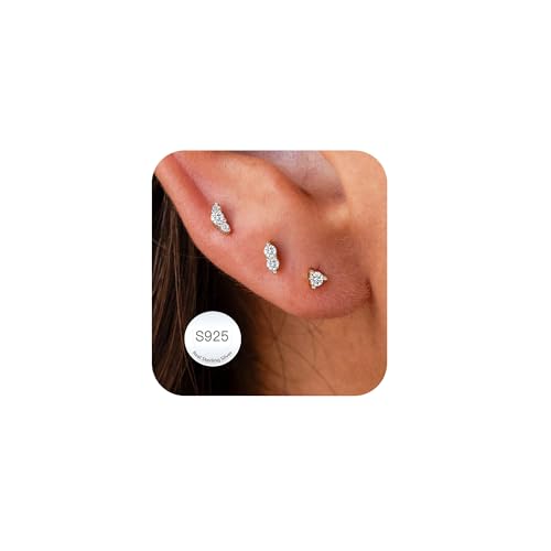 AVOTTO 3 Paare Ohrringe Silber 925 Kleine Ohrstecker silber 925 Damen Hypoallergen Ohrstecker Cubic Zirkonia Kreuz Schmetterling Blume Ohrsteckers Ohrringe Silber Set Schmuck Geschenke von Avotto