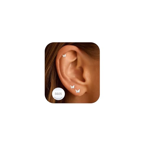 AVOTTO 3 Paare Ohrringe Silber 925 Kleine Ohrstecker silber 925 Damen Hypoallergen Ohrstecker Cubic Zirkonia Kreuz Schmetterling Blume Ohrsteckers Ohrringe Silber Set Schmuck Geschenke von Avotto