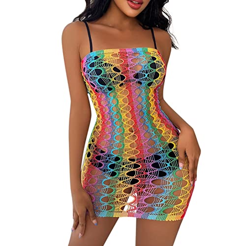 Avrilight Reizwäsche Set Frauen-reizvolle Wäsche-hohe elastische Regenbogen-Badeanzug-Höhle-Fischernetz-reizvolle und Feste Farbe weibliche reizvolle Netwear Damen Sexy Spitze von Avrilight