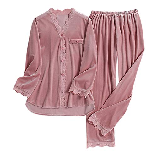 Damen Winter Warme Outfits Gold Samt Langarm Hemdhose Pyjama Sets Schlafanzug Hinten Offen Nachtwäsche-Sets Pyjama-Set Nachthemd Für Damen von Avrilight
