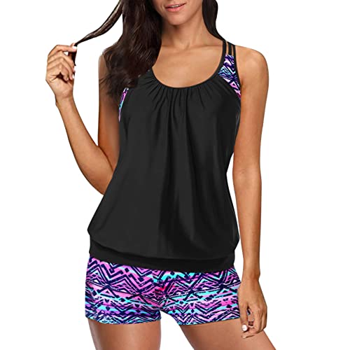 Damen zweiteilig Badeanzug Tankini-Badeanzüge mit Jungen-Shorts Damen-Badeanzüge Sportliche Badebekleidung Bademode Damen (A1-Purple, L) von Avrilight