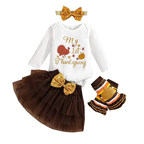 Kinder Kleinkind Baby Mädchen Herbst Winter Thanksgiving Print Baumwolle Langarm Röcke Tops Strampler Overall Set Outfits Kleidung Baby Girls T Shirt von Avrilight