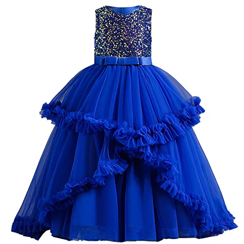 Mädchen Prinzessinnenkleider Festzug Kleider Partykleid Abendkleid Spitze Tüll Cocktailkleid Blumenmädchenkleider Lang Festzug Ballkleid für Weihnachten Party Abschlussball (Blue, 5-6 Years) von Avrilight