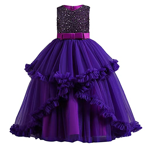 Mädchen Prinzessinnenkleider Festzug Kleider Partykleid Abendkleid Spitze Tüll Cocktailkleid Blumenmädchenkleider Lang Festzug Ballkleid für Weihnachten Party Abschlussball (Purple, 10-11 Years) von Avrilight