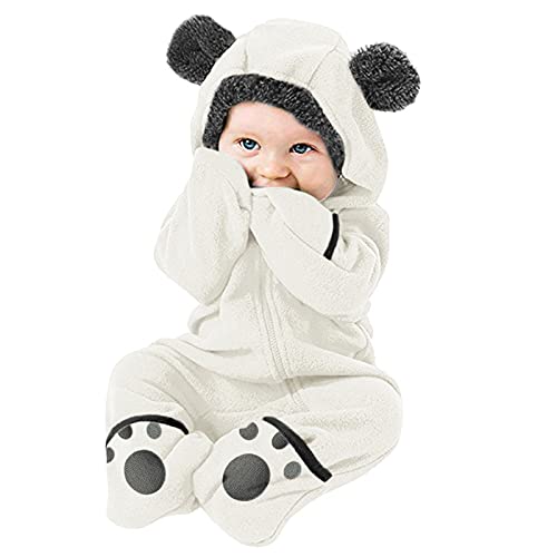 Overalls Neugeborene Baby Baby Junge/Mädchen Fleece Strampler Pullover mit Kapuze 3D-Tierohren Kaninchen Bären Cosplay Wärmer Winter Baby Fleece Futter Outfits Bodysuit Schneeanzug (White, 0-3 Months) von Avrilight