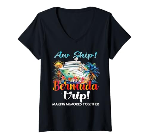 Damen Aw Ship Es ist eine Bermuda-Reise 2025 Bermuda-Kreuzfahrt-Urlaub T-Shirt mit V-Ausschnitt von Aw Ship Bermuda Trip Cruise 2025 Vacation Matching