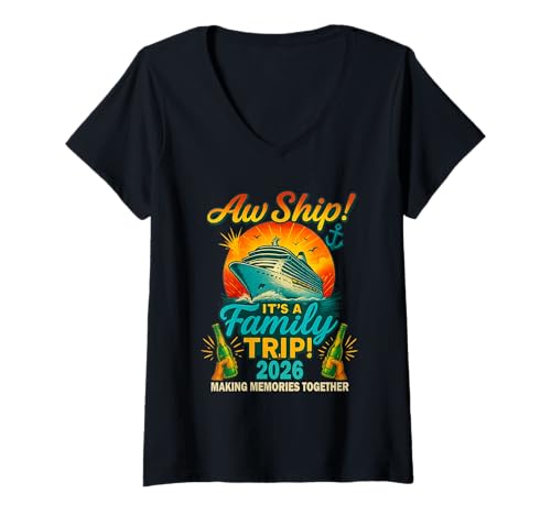 Damen Aw Ship It's A Family Trip Shirt 2026 Kreuzfahrt Schiff T-Shirt mit V-Ausschnitt Damen Aw Ship It's A Family Trip Shirt 2026 Kreuzfahrt Schiff T-Shirt mit V-Ausschnitt von Aw Ship It's A Family Trip Shirt Vacation