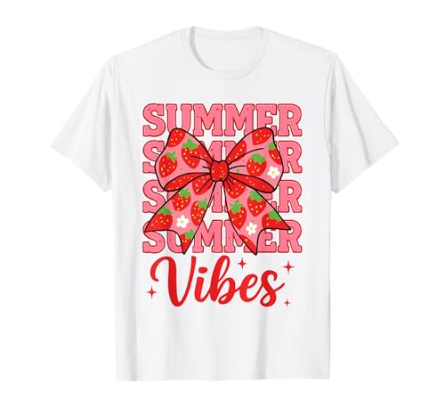 Strawberry Coquette Bow Summer Vibes Aesthetic Girly Summer T-Shirt Strawberry Coquette Bow Summer Vibes Aesthetic Girly Summer T-Shirt von Aw Ship Vacation Trips 2025 Apparel