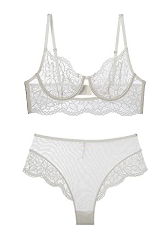 Awake Lingerie Reborn Sexy Unterwäsche Charmanter BH und Höschen-Set, Dessous aus Blumenspitze, Bequeme Nachtwäsche für Frauen (Fairy/Weiß, L) von Awake Lingerie