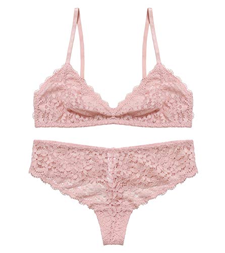 Awake Lingerie Selected Bralette Set - Sexy Damen BH Spitze ohne Wattierung und Bügel und Slip Floral Lace Soft Cups, Rosa Liebe, S von Awake Lingerie