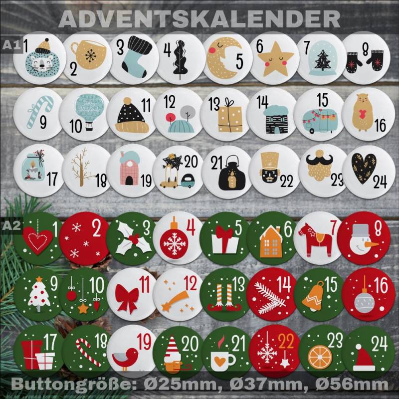 Adventskalenderzahlen, Adventskalender Buttons, Buttons - Zahlen & Märchenhaften Motiven, Adventskalenderbuttons | A1, A2, Größen 25, 37, 56mm Adventskalenderzahlen, Adventskalender Buttons, Buttons - Zahlen & Märchenhaften Motiven, Adventskalenderbuttons | A1, A2, Größen 25, 37, 56mm von Awardbutton