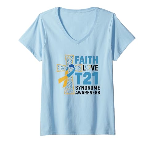 Damen Glaube Liebe T21 Unterstützung Akzeptanz Mitgefühl T-Shirt mit V-Ausschnitt Damen Glaube Liebe T21 Unterstützung Akzeptanz Mitgefühl T-Shirt mit V-Ausschnitt von Awareness Hope Strength Advocacy Community