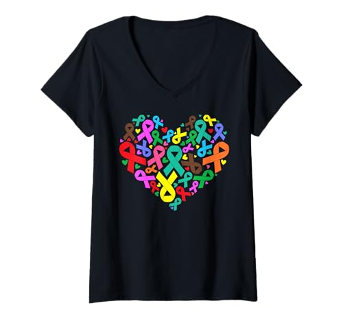 Damen Design „Heart of Awareness“ mit Bändern T-Shirt mit V-Ausschnitt Damen Design „Heart of Awareness“ mit Bändern T-Shirt mit V-Ausschnitt von Awareness Unity Creations