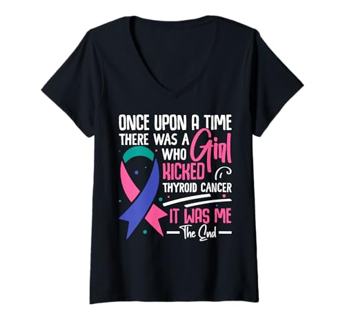 Damen Schilddrüsenkrebs Awareness Support Girl Kicked It T-Shirt mit V-Ausschnitt Damen Schilddrüsenkrebs Awareness Support Girl Kicked It T-Shirt mit V-Ausschnitt von Awareness Unity