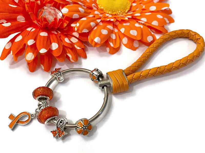 1Pc Orange Bewusstsein Perle Baumeln Schlüsselbund Ring - Adhs Copd Vielfalt Selbstschaden Multiple Sklerose Pistole Gewalt Tierquälerei von AwarenessCraftShop2