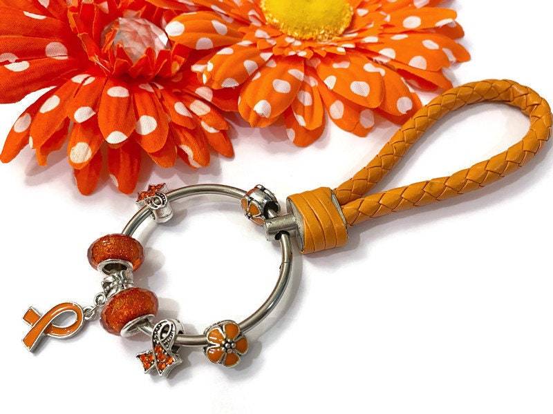 1Pc Orange Bewusstsein Perle Baumeln Schlüsselbund Ring - Adhs Copd Vielfalt Selbstschaden Multiple Sklerose Pistole Gewalt Tierquälerei von AwarenessCraftShop2