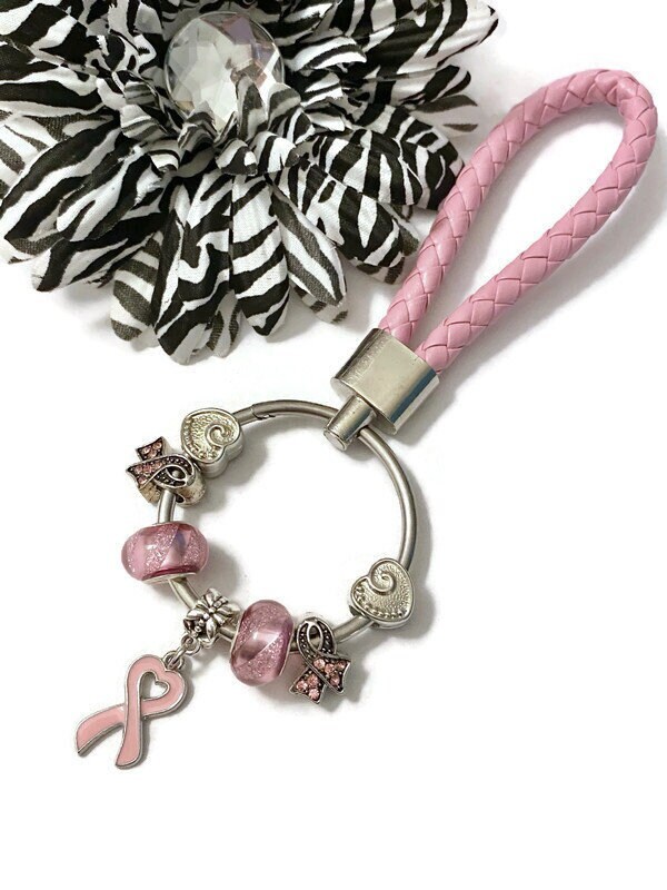 1 Stück Rosa Bewusstsein Perle Baumeln Schlüsselbund Ring - Brustkrebs Hoffnung Überlebenden Unterstützung Heilung Geschenke von AwarenessCraftShop2