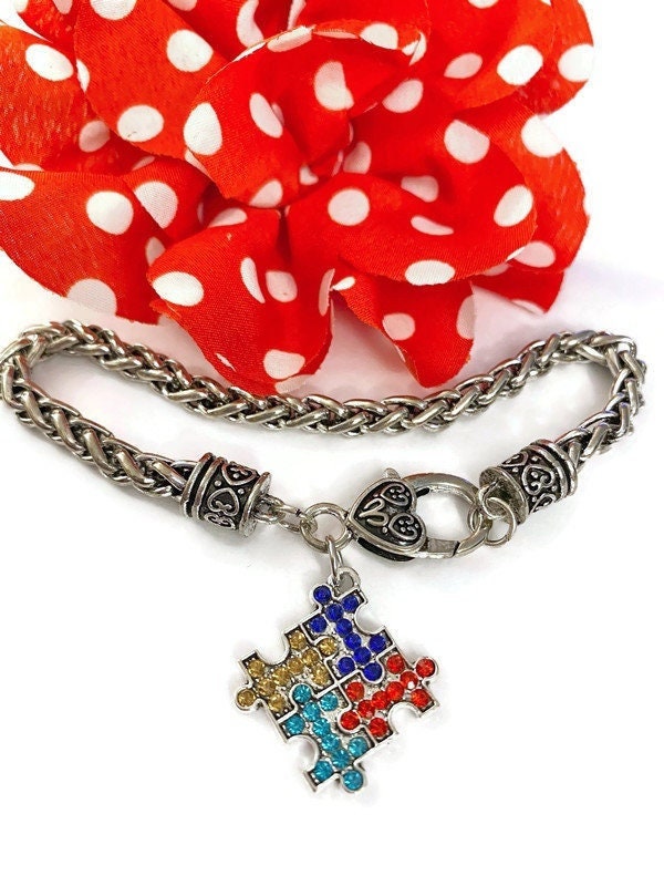 Autismus Rhinestone-Bettelarmband-Autismus-Bewusstsein Asperger-Syndrom Spektrum-störung Puzzle-Design-Akzent-Charm-Armband von AwarenessCraftShop2
