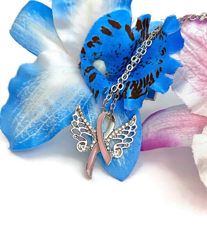 Pink Ribbon Strass Akzent Engel Flügel Halskette - Brustkrebs Bewusstsein Unterstützung Hoffnung Heilung Überleben Geschenk Schmuck von AwarenessCraftShop2