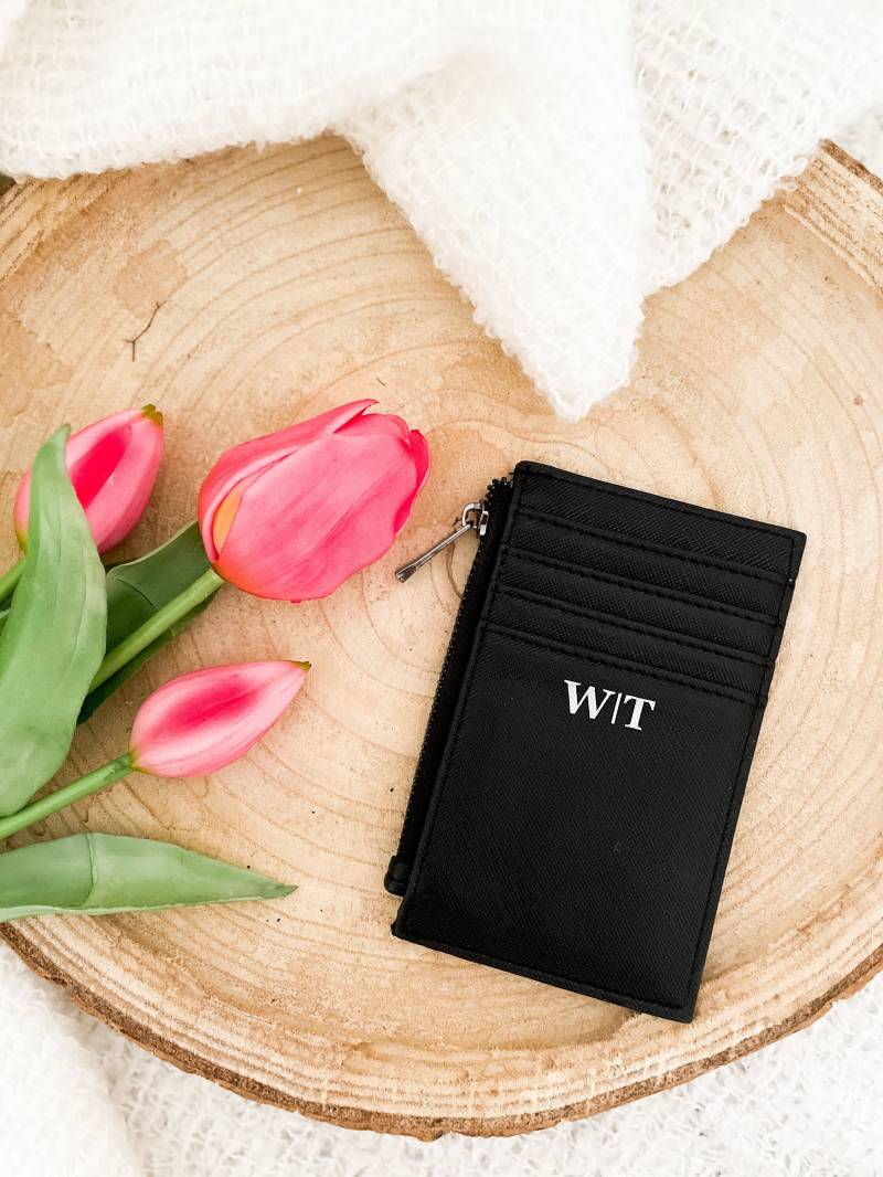 Personalisiertes Kartenetui Mit Münzfach Für Damen Herren | Kleine Geldbörse Kartenfach Kartenhalter Portemonnaie Initialen von Awasg