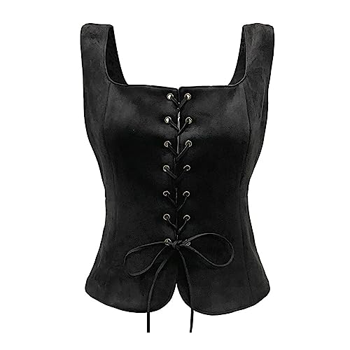 AwayHome Damen Piraten-Renaissance-Weste, Cosplay-Kostüm, Oberteil, ärmellos, Schnür-Bustier-Korsett, Vintage-Mieder, Steampunk, Gothic, mittelalterliche Weste von AwayHome