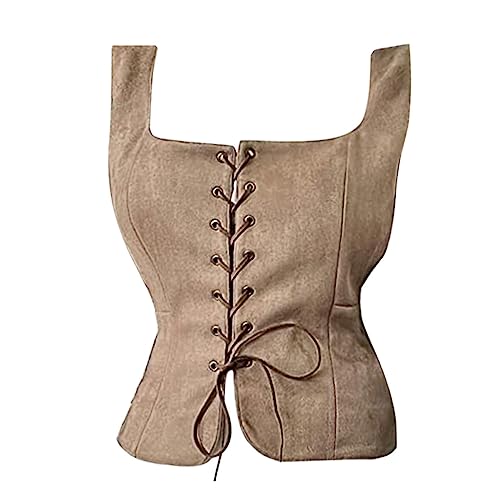 AwayHome Damen Piraten-Renaissance-Weste, Cosplay-Kostüm, Oberteil, ärmellos, Schnür-Bustier-Korsett, Vintage-Mieder, Steampunk, Gothic, mittelalterliche Weste von AwayHome