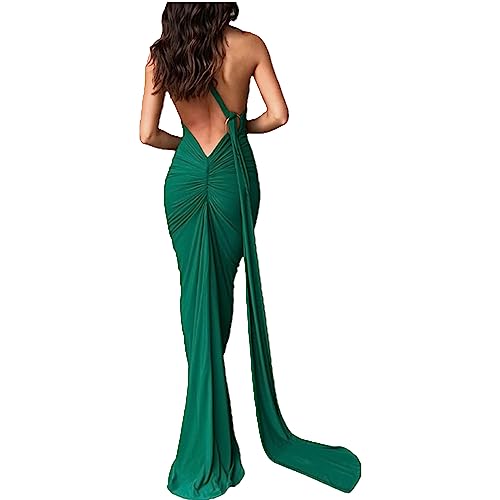 AwayHome Damen Sommer Sexy Rückenfreies Kleid Eine Schulter Ärmellos Offener Rücken Schnürung Elegant Figurbetont Party Club Cocktail Langes Maxikleid von AwayHome