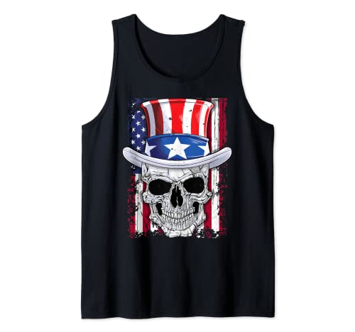 Skull 4th Of July Uncle Sam Men Women American Flag USA Gift Tank Top von Awesome 4th Of July Clothing Co