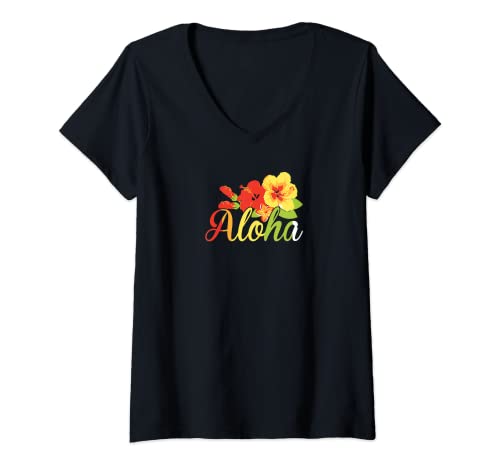 Damen Lustige Hawaii-Strandparty mit Aloha Flowers Luau auf Hawaii T-Shirt mit V-Ausschnitt Damen Lustige Hawaii-Strandparty mit Aloha Flowers Luau auf Hawaii T-Shirt mit V-Ausschnitt von Awesome Aloha Shirt