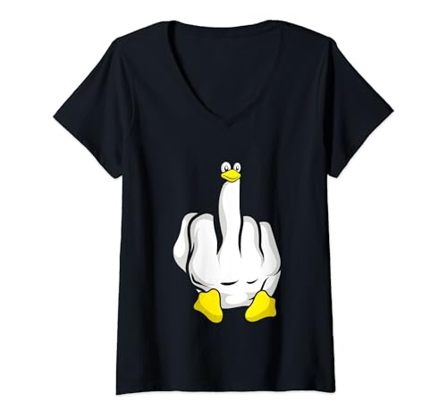 Damen Mittelfinger Pinguin T-Shirt mit V-Ausschnitt von Awesome Animal Gifts Apparel and Accessories