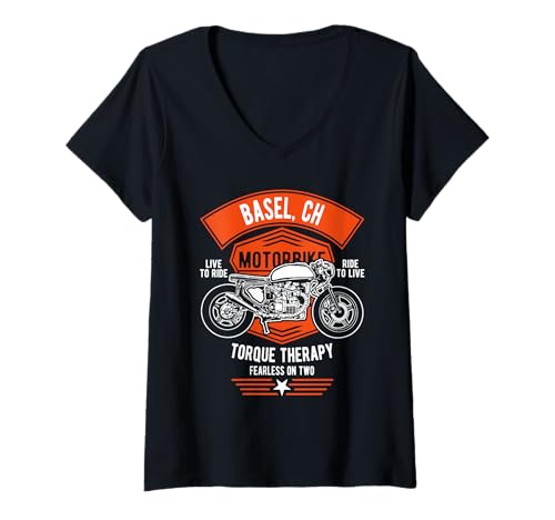 Damen Basel CH Retro Motorrad Design T-Shirt mit V-Ausschnitt von Awesome Basel CH Designs