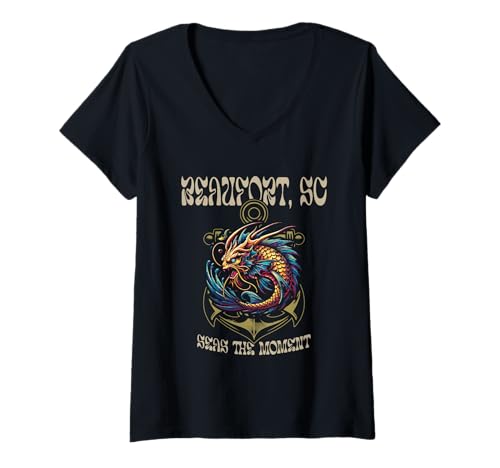 Damen Beaufort SC Seas The Moment Klassisches Seeschlangen-Design T-Shirt mit V-Ausschnitt Damen Beaufort SC Seas The Moment Klassisches Seeschlangen-Design T-Shirt mit V-Ausschnitt von Awesome Beaufort SC Designs and Souvenirs