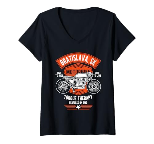 Damen Bratislava SK Retro Motorrad Design T-Shirt mit V-Ausschnitt Damen Bratislava SK Retro Motorrad Design T-Shirt mit V-Ausschnitt von Awesome Bratislava SK Designs