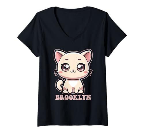 Damen Brooklyn Cute Kitty Cat Design für Mädchen Name Brooklyn T-Shirt mit V-Ausschnitt von Awesome Brooklyn Designs for Girls Name Brooklyn