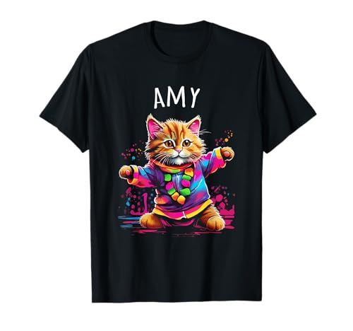 Amy Bunte tanzende Katze Design für Mädchen Name Amy T-Shirt Amy Bunte tanzende Katze Design für Mädchen Name Amy T-Shirt von Awesome Cat Designs for Girls Name Amy