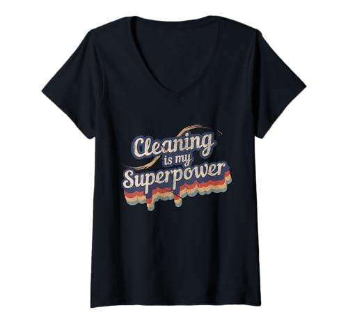 Damen Cleaning is My Superpower Design Reinigung T-Shirt mit V-Ausschnitt von Awesome Cleaning Is My Superpower Designs