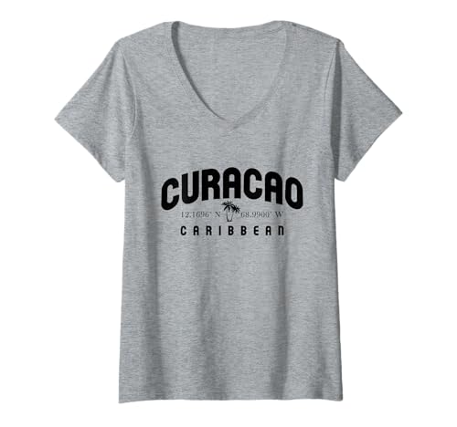 Damen Curacao Karte | Curacao Island | Niederländische Karibikinseln T-Shirt mit V-Ausschnitt Damen Curacao Karte | Curacao Island | Niederländische Karibikinseln T-Shirt mit V-Ausschnitt von Awesome Curacao Sun Palms Beach Gifts
