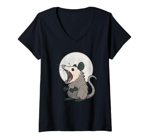 Damen Angry Screaming Opossum Opossum Tier Geschenk Männer Frauen Kinder T-Shirt mit V-Ausschnitt von Awesome Cute Funny Opossum and Moon Graphic Design