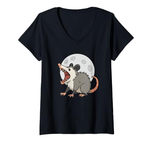 Damen Angry Screaming Opossum Opossum Tier Geschenk Männer Frauen Kinder T-Shirt mit V-Ausschnitt von Awesome Cute Funny Opossum and Moon Graphic Design