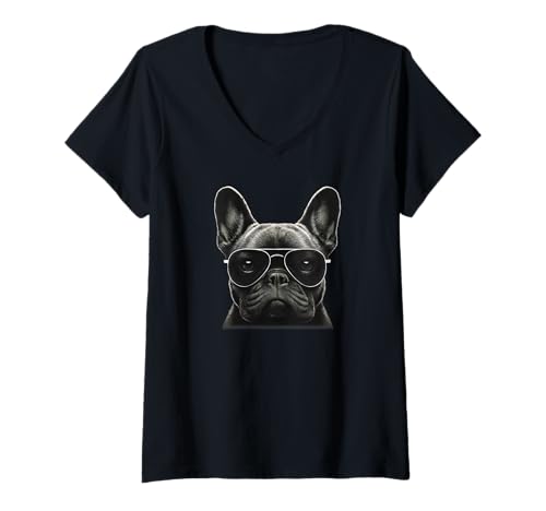 Damen Coole französische Bulldogge mit Sonnenbrille Lustiger Hundeliebhaber Frenchie T-Shirt mit V-Ausschnitt Damen Coole französische Bulldogge mit Sonnenbrille Lustiger Hundeliebhaber Frenchie T-Shirt mit V-Ausschnitt von Awesome Funny French Bulldog Gifts for Pet Owners