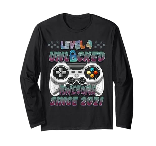Level 4 Unlocked 4. Geburtstags-T-Shirt für Gamer Boys Langarmshirt von Awesome Gamer Birthday Gifts for Boys and Girls