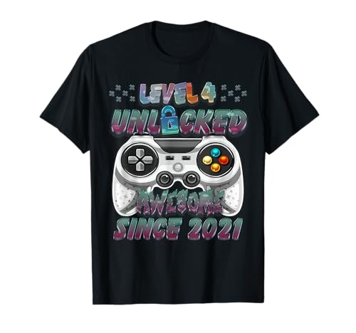 Level 4 Unlocked 4. Geburtstags-T-Shirt für Gamer Boys T-Shirt von Awesome Gamer Birthday Gifts for Boys and Girls